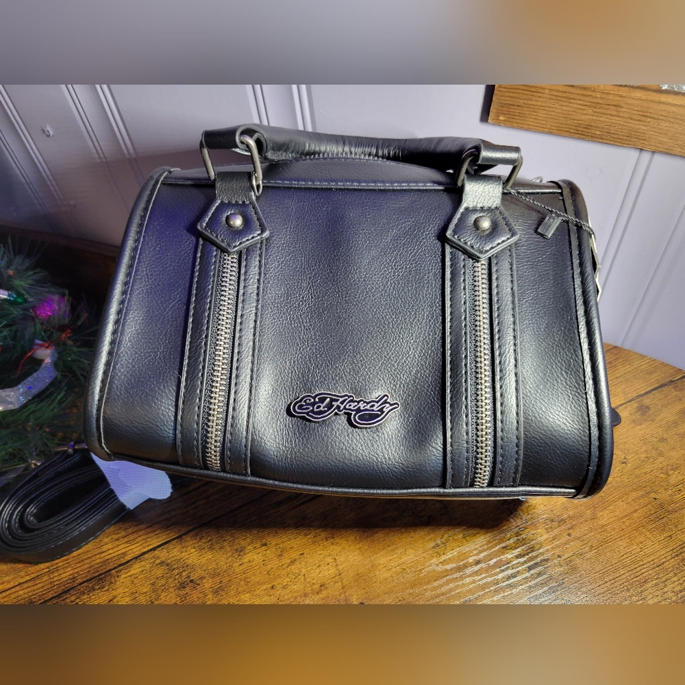 Ed Hardy women Black Satchel skull details - Picture 5 of 14